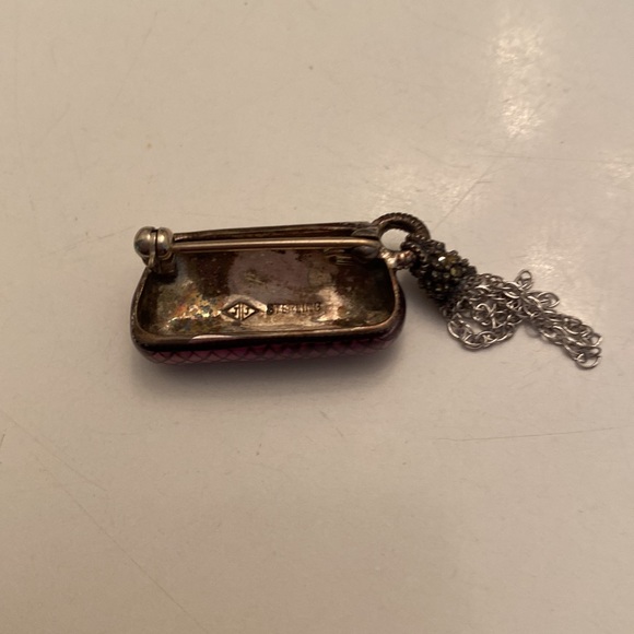 Judith Jack Purse Brooch Pin - Sterling Silver w/ Purple Enamel & Marcasites - Picture 3 of 3